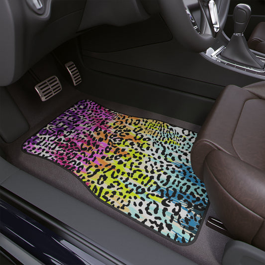 Car Floor Mats, 1pc (Front & Back Option) - Rainbow Leopard